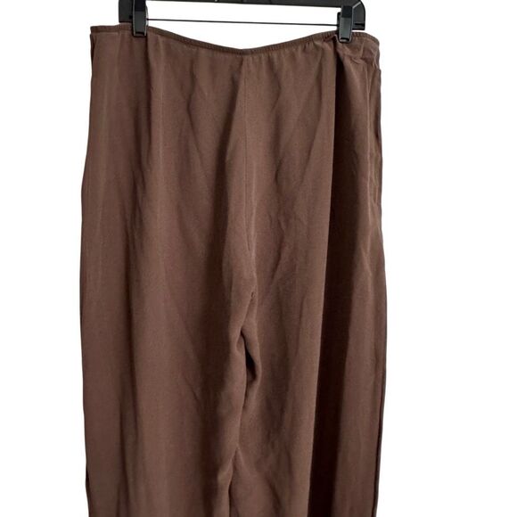 Eileen Fisher 100%  Silk Straight Wide Leg Pants L Brown - Picture 4 of 6